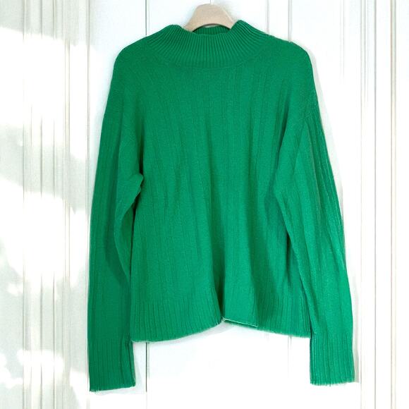 J.CREW Ribbed Wool Alpaca Blend Mockneck Sweater in Soft Yarn in Green Size M - Picture 1 of 10